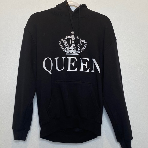 Black white silver QUEEN hooded sweater size Medium M hoodie - Picture 2 of 9
